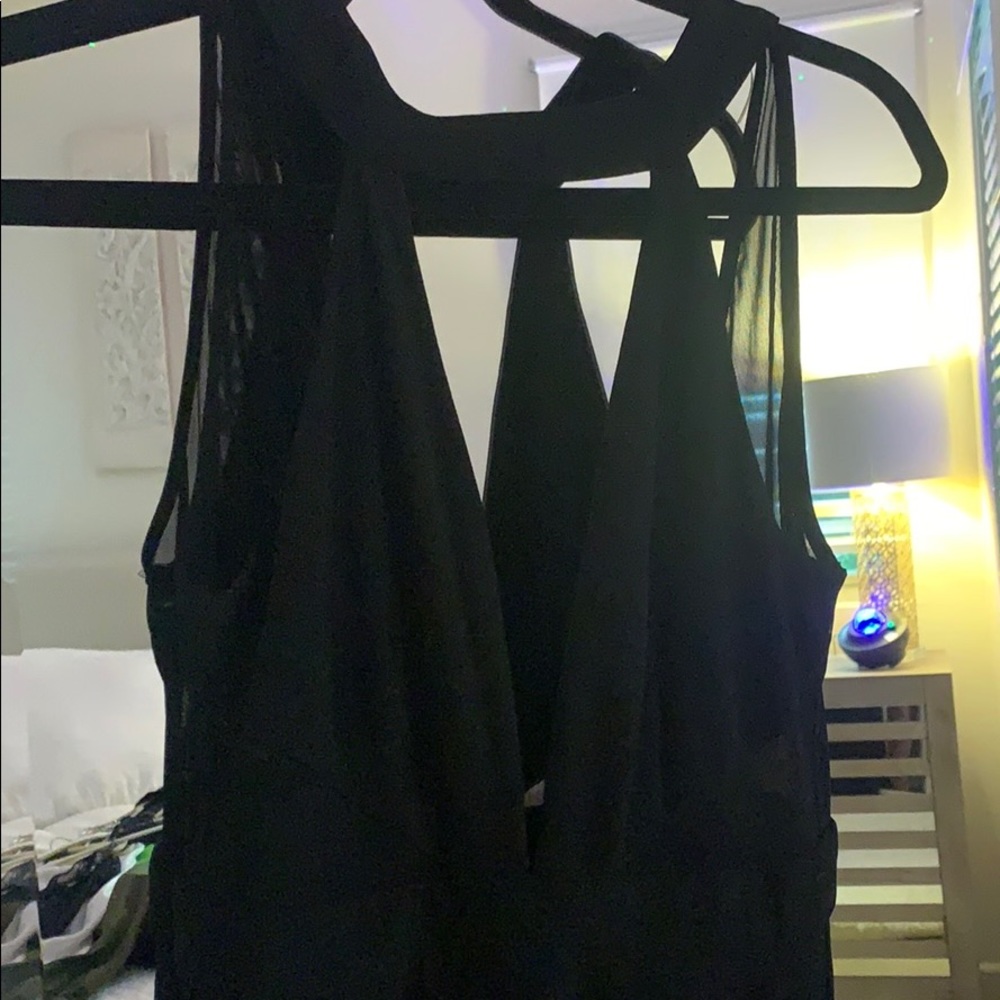 Black mesh wide leg jumpsuit